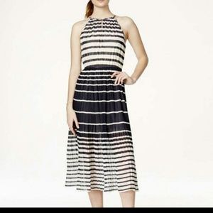 Navy and White Striped Midi Dress